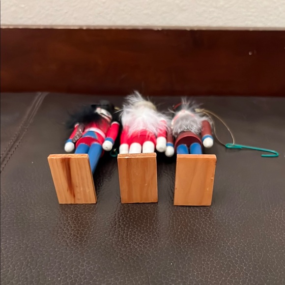 Vtg Christmas Holiday Nutcracker Wooden Ornaments Set of 3 in Red, White & Blue - Picture 5 of 5